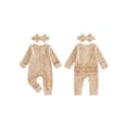 thumbnail image 2 of BemeyourBBs Preemie Baby Girl Spring Summer Fall Winter Clothes Baby Girl Newborn Hospital Going Home Outfit Ruffled Ribbed Romper Long Sleeve Floral Zipper Jumpsuit with Bowknot Headband, 2 of 9