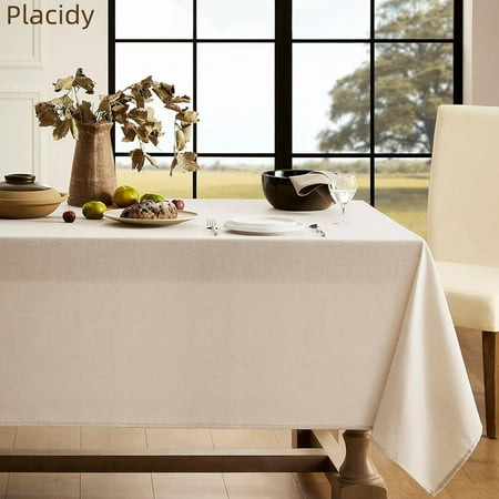 

Beige Long Tablecloth Rectangular Tablecloth Linen Textured Tablecloth Decor Patio Picnic Buffet Wrinkle Resistant Farmhouse Modern Neutral Fabric Tablecloth for 8ft Table 60x120 Inch