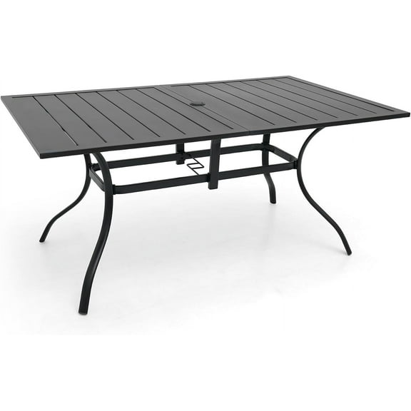 Vrivla Outdoor Dining Table, Rectangular Patio Table with Slatted Top with Black Metal Frame for 6 Person