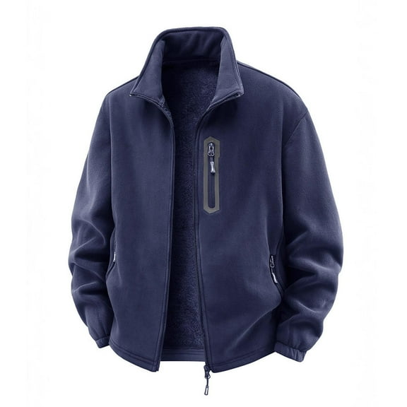 Levmjia Men's Fleece Lined Turn-Down Collar Jacket Hiking Coat Windproof Outdoor Zippered Pocket Jacket Long Sleeve Casual Outerwear Thermal Winter Trail Coat M-5XL