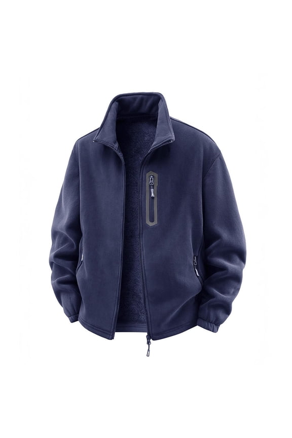 Jackets for Men Full Zip Fleece Lined Warm Work Coat Fashion Windbreaker Lightweight Collared Jacket with Zipper Pocket