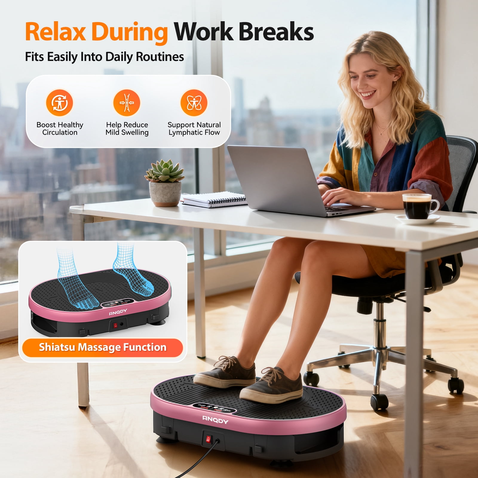 Anqdy Vibration Plate Exercise Machine Whole Body Shake with Remote Control Pink 1-Count