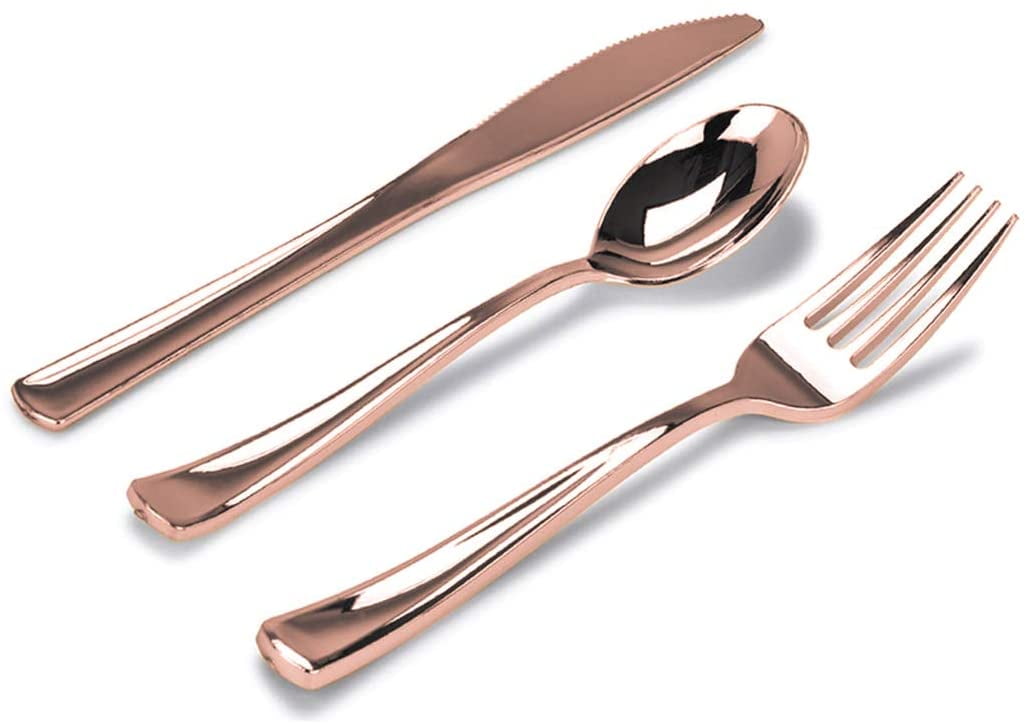 Stock Your Home 300 Piece Plastic Silverware Set Looks Like Gold Cutlery 