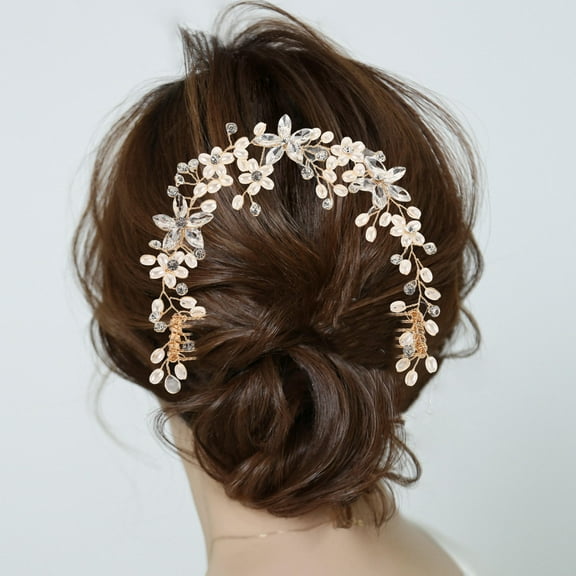 FONDOTIN 1Pcs Bridal Headpiece Rhinestone Hair Vine Golden Zinc Alloy Elegant Design for Women Wedding