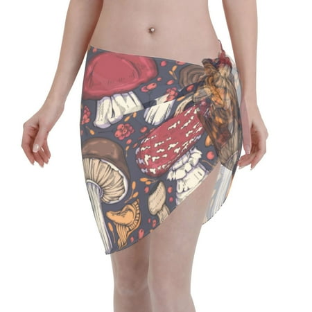Disketp Forest Wild Mushroom Women Swimsuit Cover Up Short Chiffon Summer Beach Sarong Bikini Wrap Skirt Bathing Suit