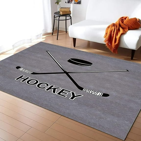 Ice Hockey Hockey Area Rugs, Modern Sports Enthusiast Noise Reduction Rug, Non-Slip Rug Soft Washable Easy Care For Kids Teen Boy Girl Bedroom Office Study Playroom 3 x 5ft