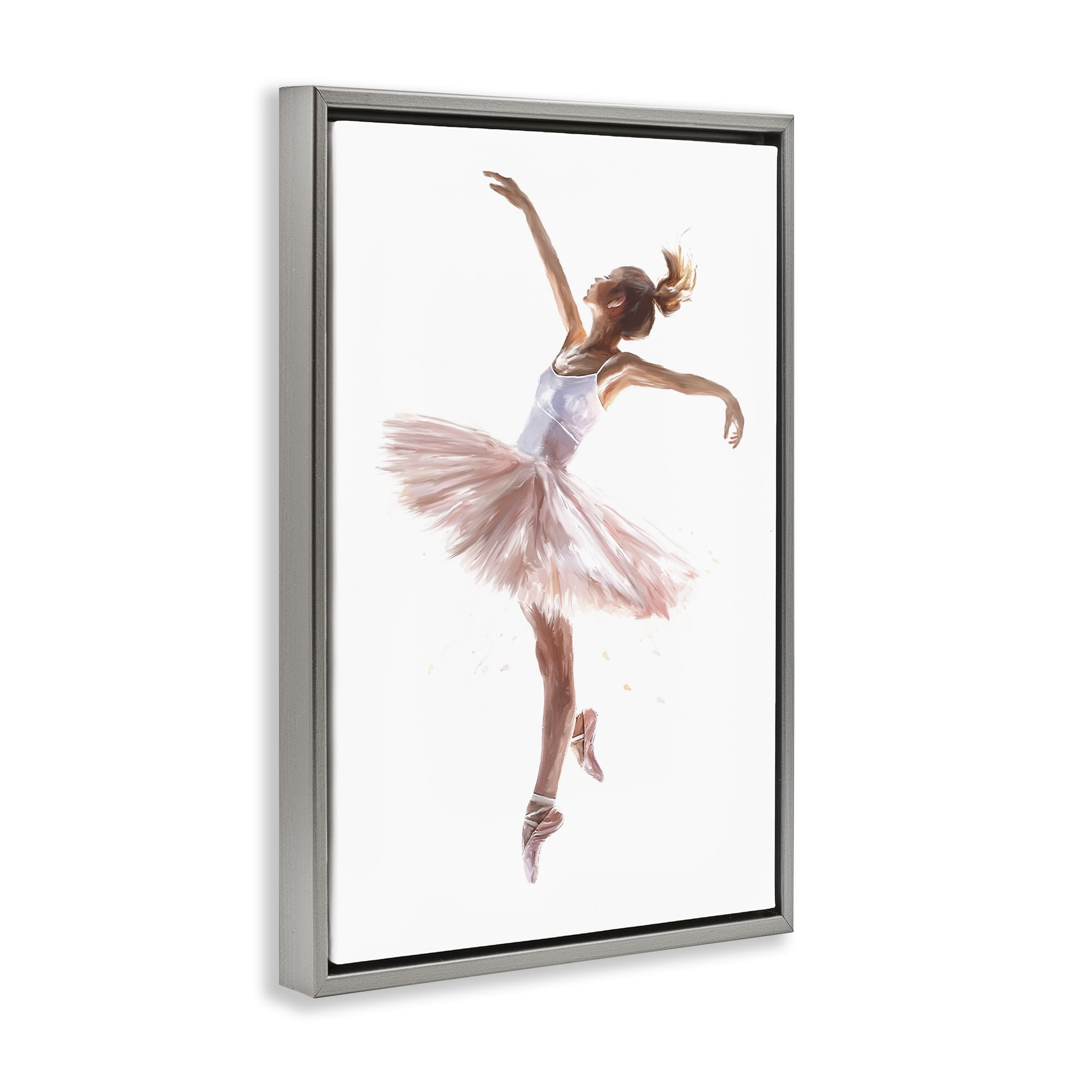 Stupell Industries Graceful Ballerina Pose Novelty Painting Gray Floater Framed Art Print Wall Art, 17 x 25