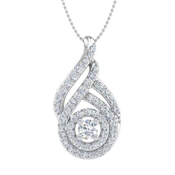 1/2 Carat Diamond Drop Pendant Necklace in 14K White Gold (Silver Chain Included) - IGI Certified (SI1-SI2 Clarity)