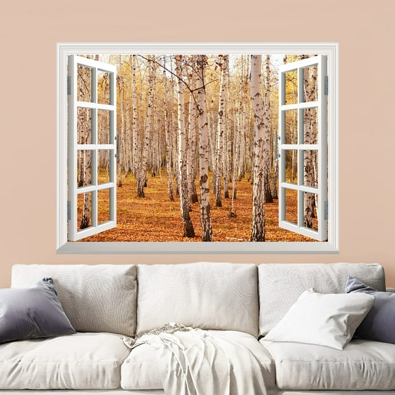 wall26 Removable Wall Sticker/Wall Mural - Autumn Birch Forest | Creative Window View Wall Decor - 36"x48"