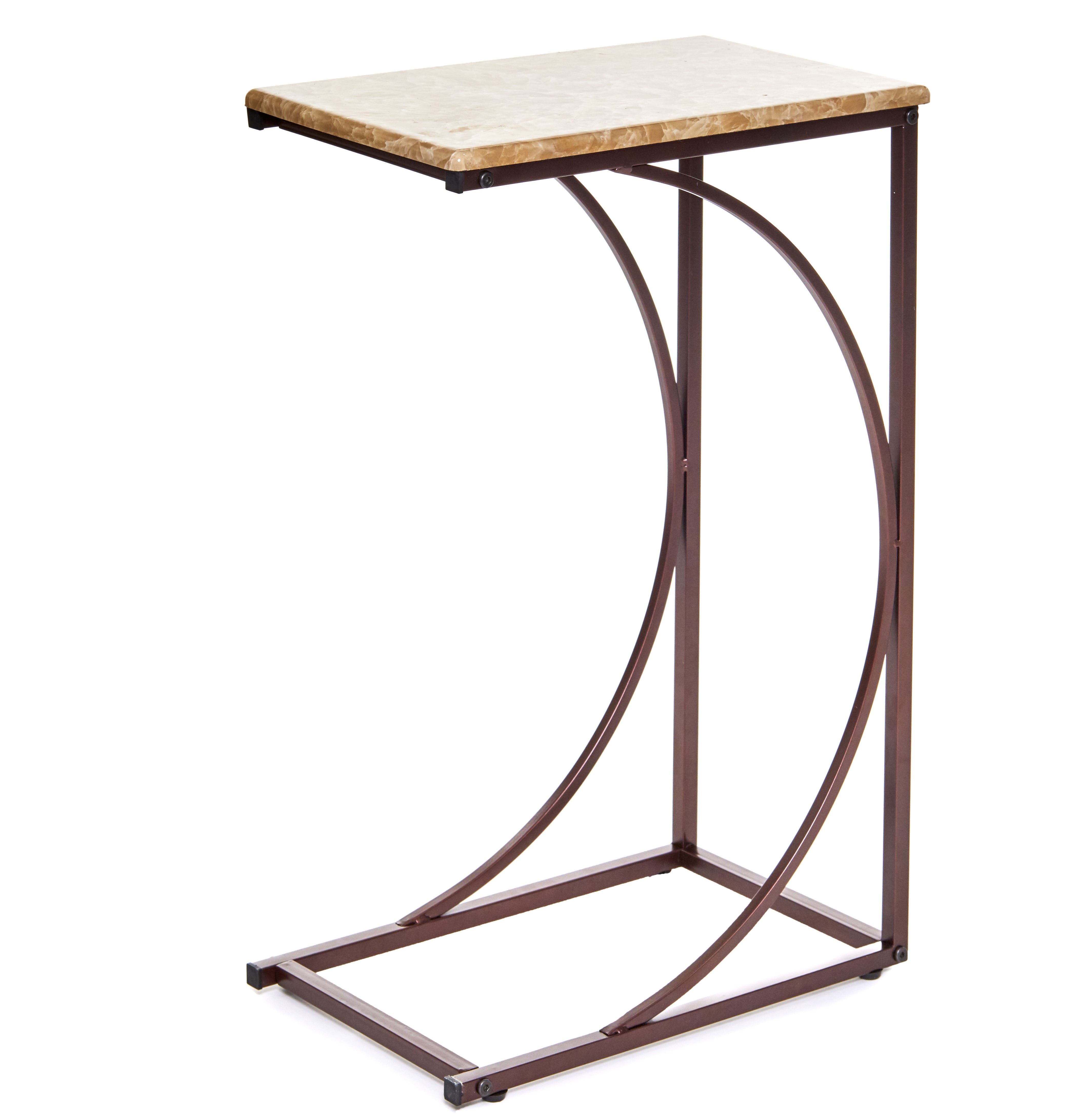 Side Table End Table C Shaped Sofa Table Faux Marble Top Beige