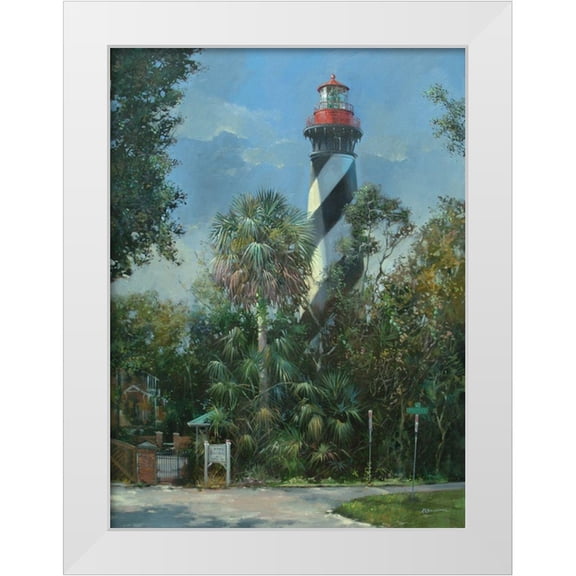 Bansemer, Roger 11x14 White Modern Wood Framed Museum Art Print Titled - St. Augustine Lighthouse and Carver Street