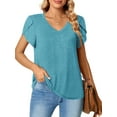 thumbnail image 3 of MOSHU V-Neck T-shirts for Women Petal Sleeve Tunic Tops Summer Casual Womens Shirts, 3 of 10