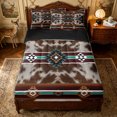 thumbnail image 2 of Erosebridal Western Abstract Aztec Zipper Twin Comforter Sets with Fitted Sheet and 2 Pillowcases for Women Men, Tribal Brown Cowhide Print Zipper Bedding Set, Black Reversible, 4-Piece, 2 of 7