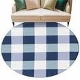 thumbnail image 2 of Navy Blue White Buffalo Check 8ft Round Rug, Farmhouse Plaid Modern Geometric Non-Skid Rubber Backing Large Area Rugs - Living Room Bedroom Home Office, Indoor Floor Mat Carpets Washable Rug, 2 of 9