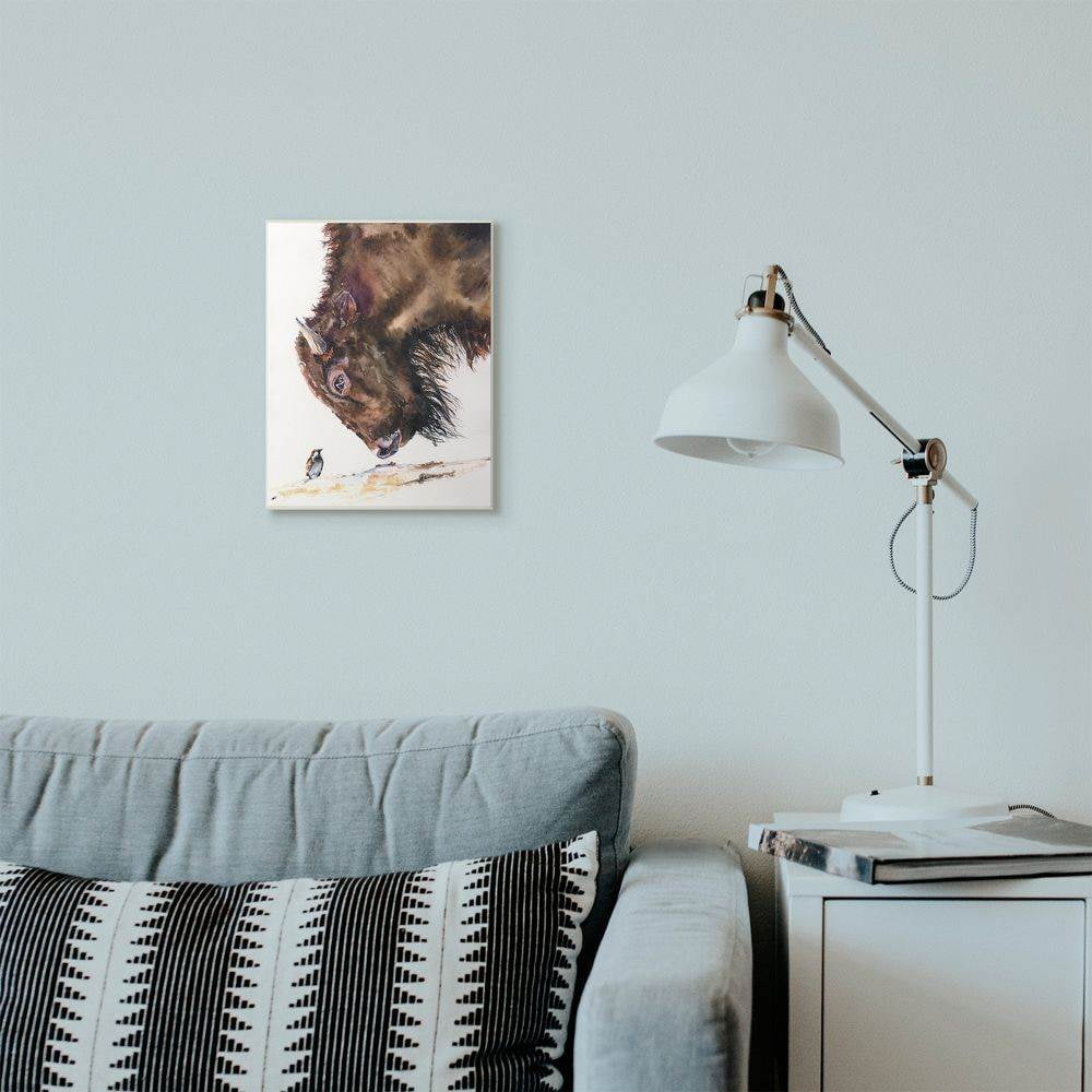 Stupell Industries Bird And Large Buffalo Animal Watercolor Painting Wall Plaque Art by George Dyachenko