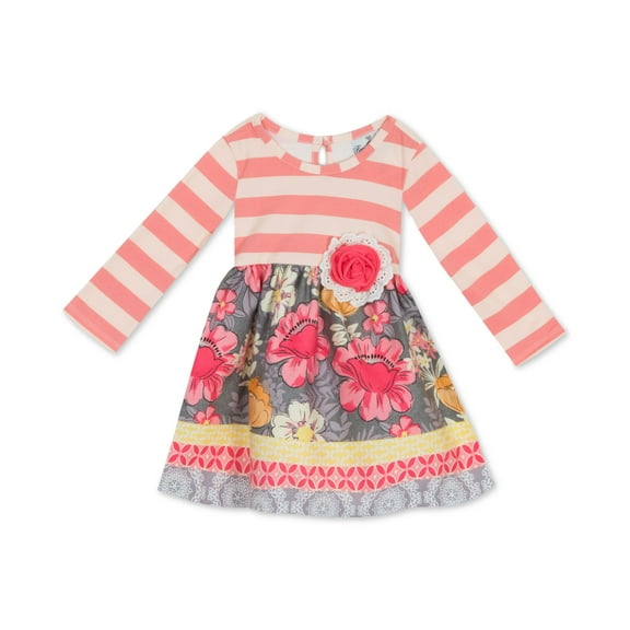 Rare Editions Baby Girls Striped Floral Dress Pink 24 Months