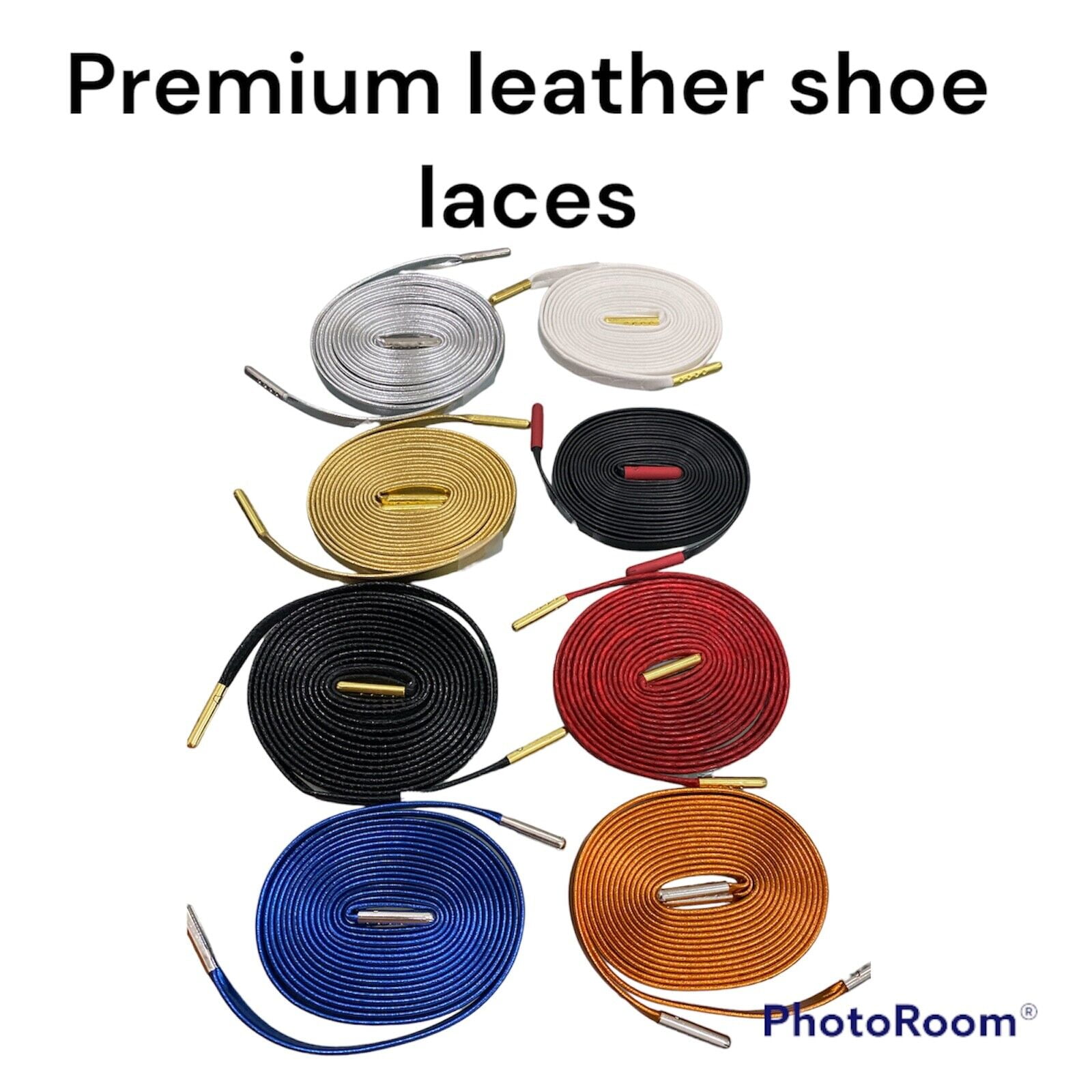 Premium Leather Shoelaces 45 inch Make your Shoe look Great! ( MPNWhite with gold metal tips