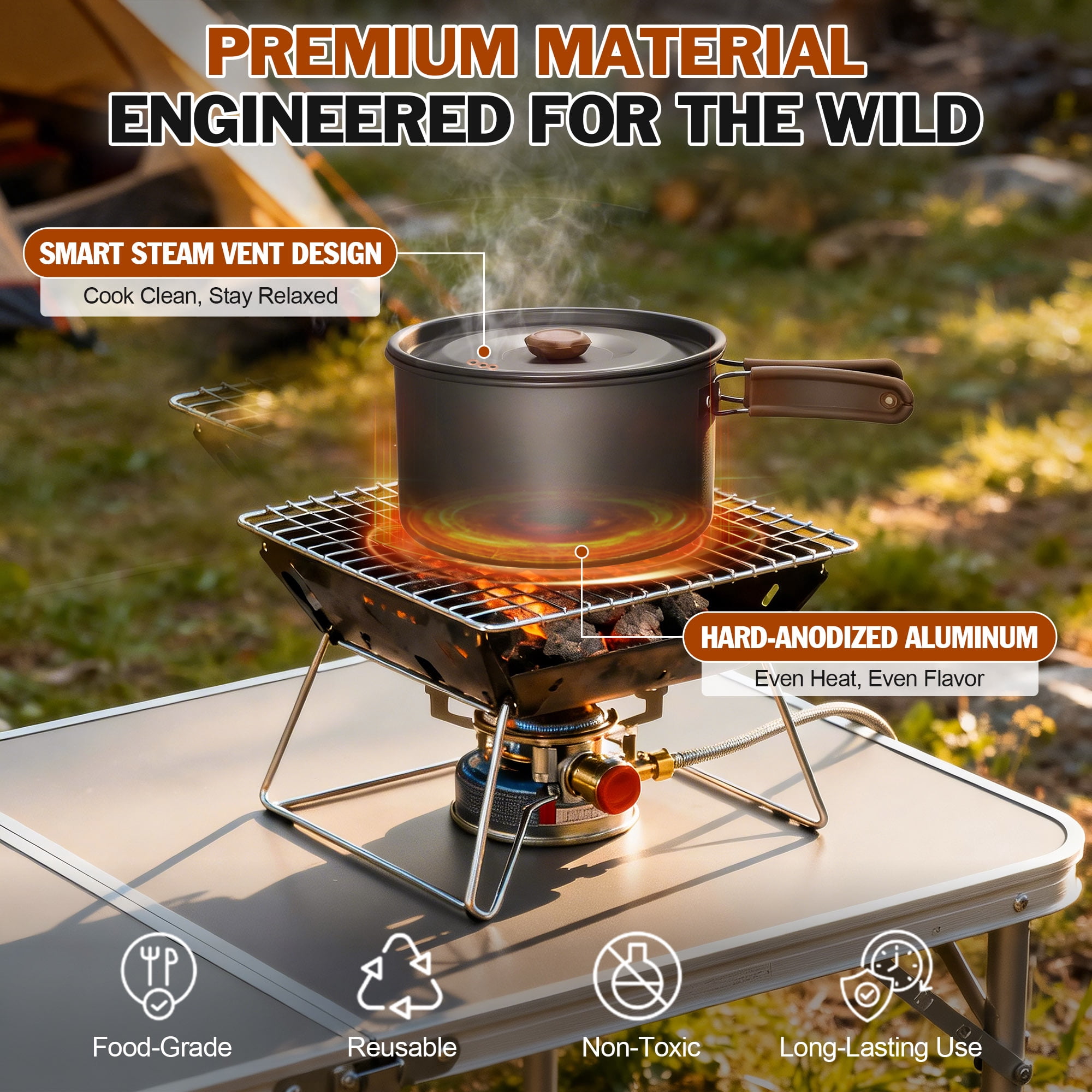 Coliware 25Pcs Portable Camping Cookware Set, Non-Stick Lightweight Pot Pan Kettle Set with Stainless Steel Plates Cups Utensils Carry Bag, Cookware Mess Kit for Backpacking, Hiking, Picnic & Outdoor