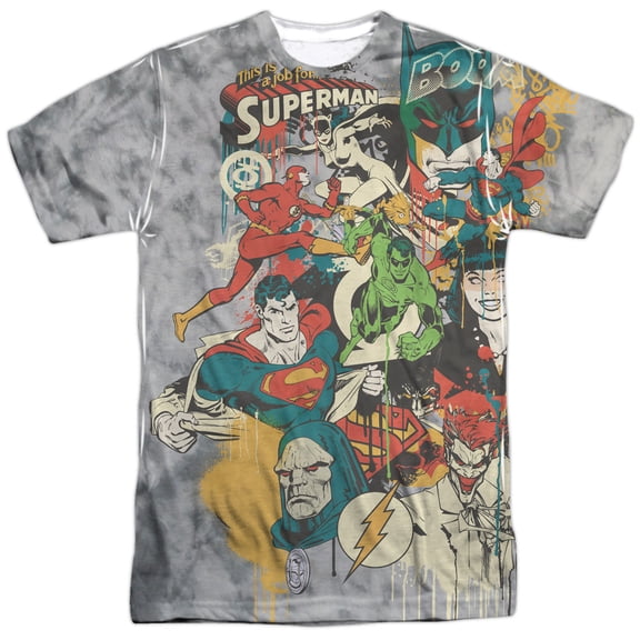 DC Comics Men's  Friends Or Foes Sublimation T-shirt White