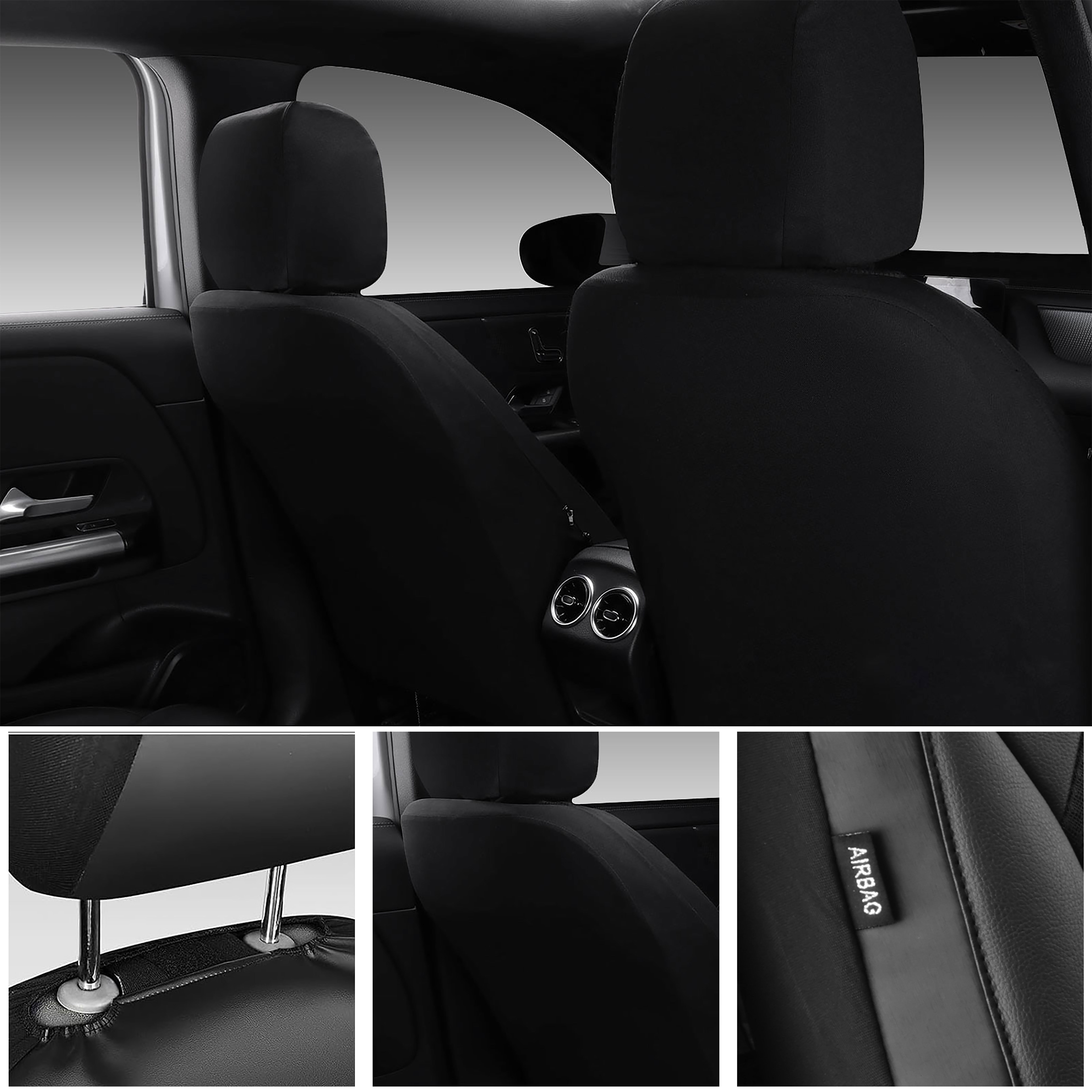 CAR GRAND Memory Foam seat covers Leather Mesh, Universal FIT Air cool mesh Thick car seat covers front seats 2 for SUV,Trucks,Sedan, Comfortable-Breath-Luxury-Protection Airbag compatible Black