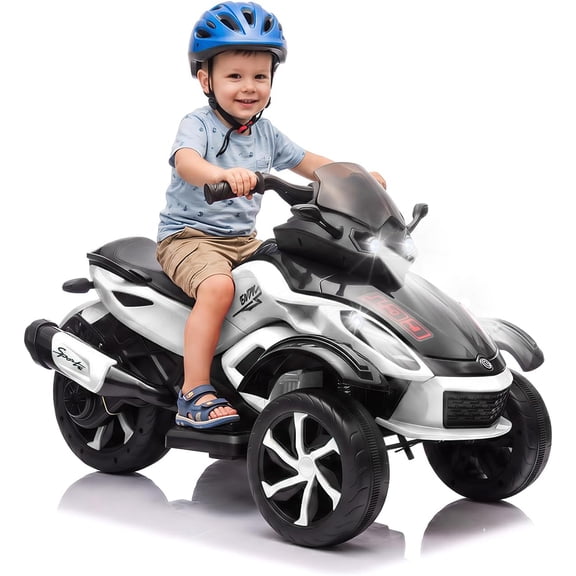 12V Electric Ride on Car, Battery Powered Toy Car with 4 MPH Speed Dual Drive Motors 66 Lbs Capacity Electric Vehicle with Colorful Lights, Music Ages 3-6, White