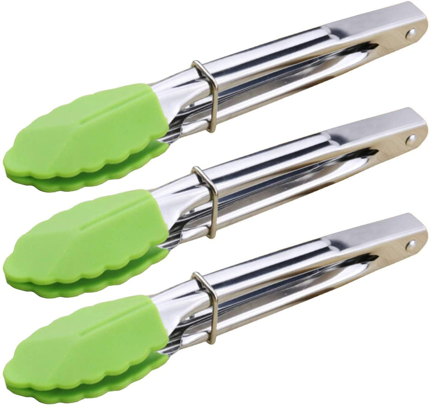 Mini Tongs with Silicone Tips 7 Inch Silicone Cooking Tongs Set of 3 Stainless Steel Small Food