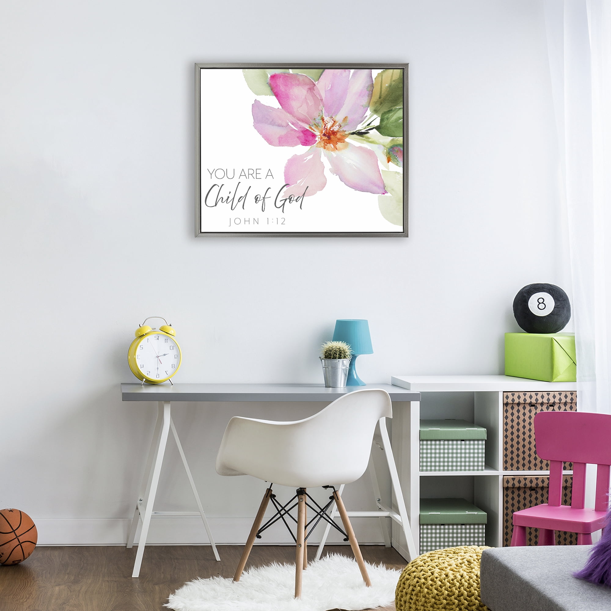 Stupell Industries Child Of God Pink Flower Gray Framed Floater Canvas Wall Art, design by Lanie Loreth