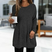 FANXING Pullover Sweaters for Women Crewneck Classic Ribbed Knit Tunic Tops for Leggings Lightweight Soft Cozy Base Layer Jumper Black XL