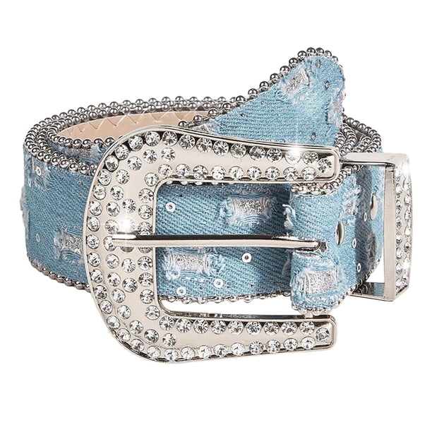 Cinturón de mujer, estilo punk, informal y versátil, accesorio decorativo para disfraz de PU. Azul claro