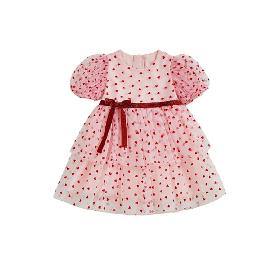BemeyourBBs Toddler Baby Girls Heart Tulle Tutu Dress Bubble Sleeve Valentines Day Dress Outfit Spring Summer Clothes