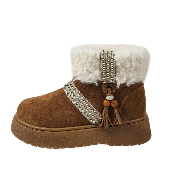 WSBDENLK Women's Winter Snow Boots with Rhinestone Decoration Thick-Soled Warm Fleece-Lined Snow Boots