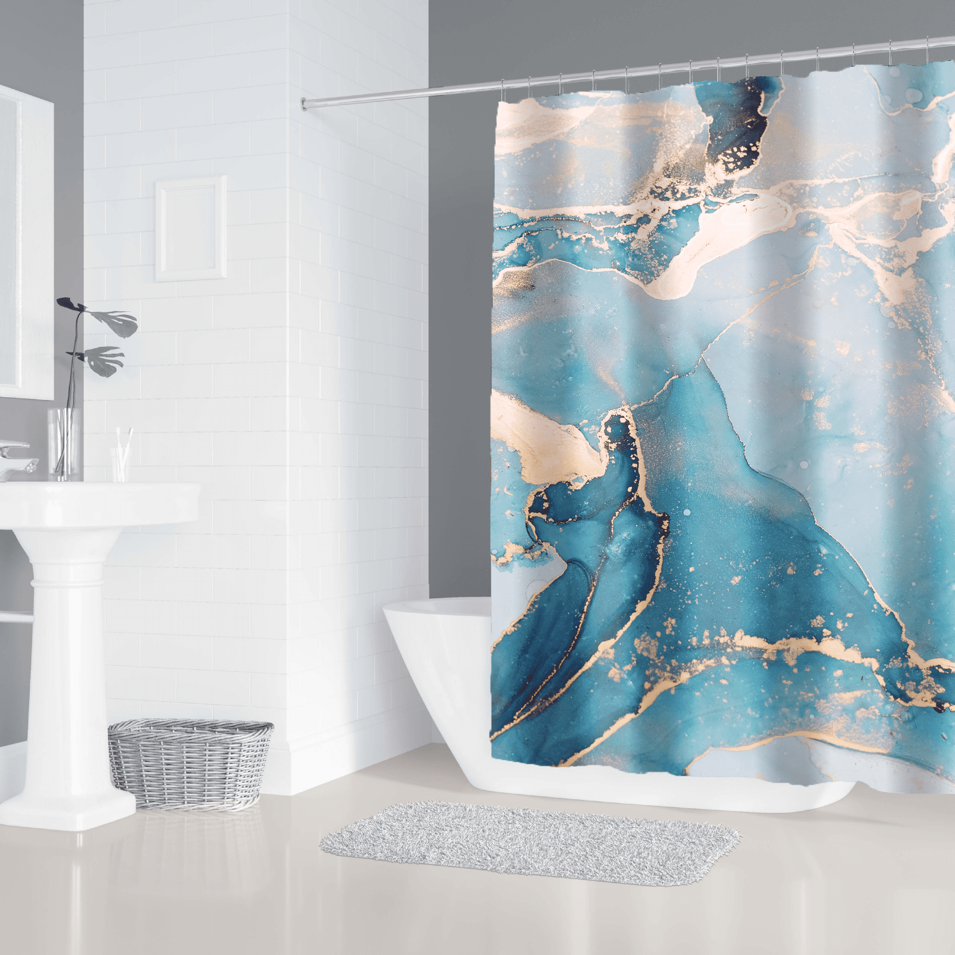 Mermaid Princess Fabric Bathroom Shower Curtains & Hooks 71In 