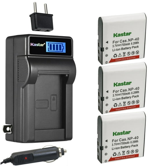 Kastar 3-Pack CNP-40 Battery and LCD AC Charger Compatible with Rich HD-Q8, DVR-940HD, DVR940HD, Werlisa DV-S550HD, DVS550HD, Winait DC-E10, Winait DV Series DV-12S, DV-81, DV-518, DV-592T, DV-K109