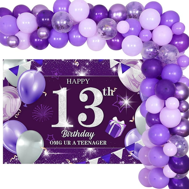 Happy 13th Birthday Decorations Girl Purple Balloon Garland Kit with
