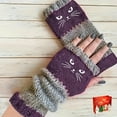 thumbnail image 4 of Women’s Knitted Fingerless Gloves with Cute Cat Embroidery, Warm Cat Embroidery Splicing Knitted Gloves with Thumb Hole, 4 of 9