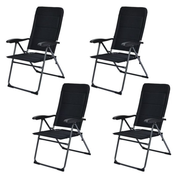 Folding Patio Chairs Set of 4, Adjustable Sling Chairs, Steel Frame, 300lbs Capacity, Black Outdoor Lawn Chairs for Patio, Camping, Beach