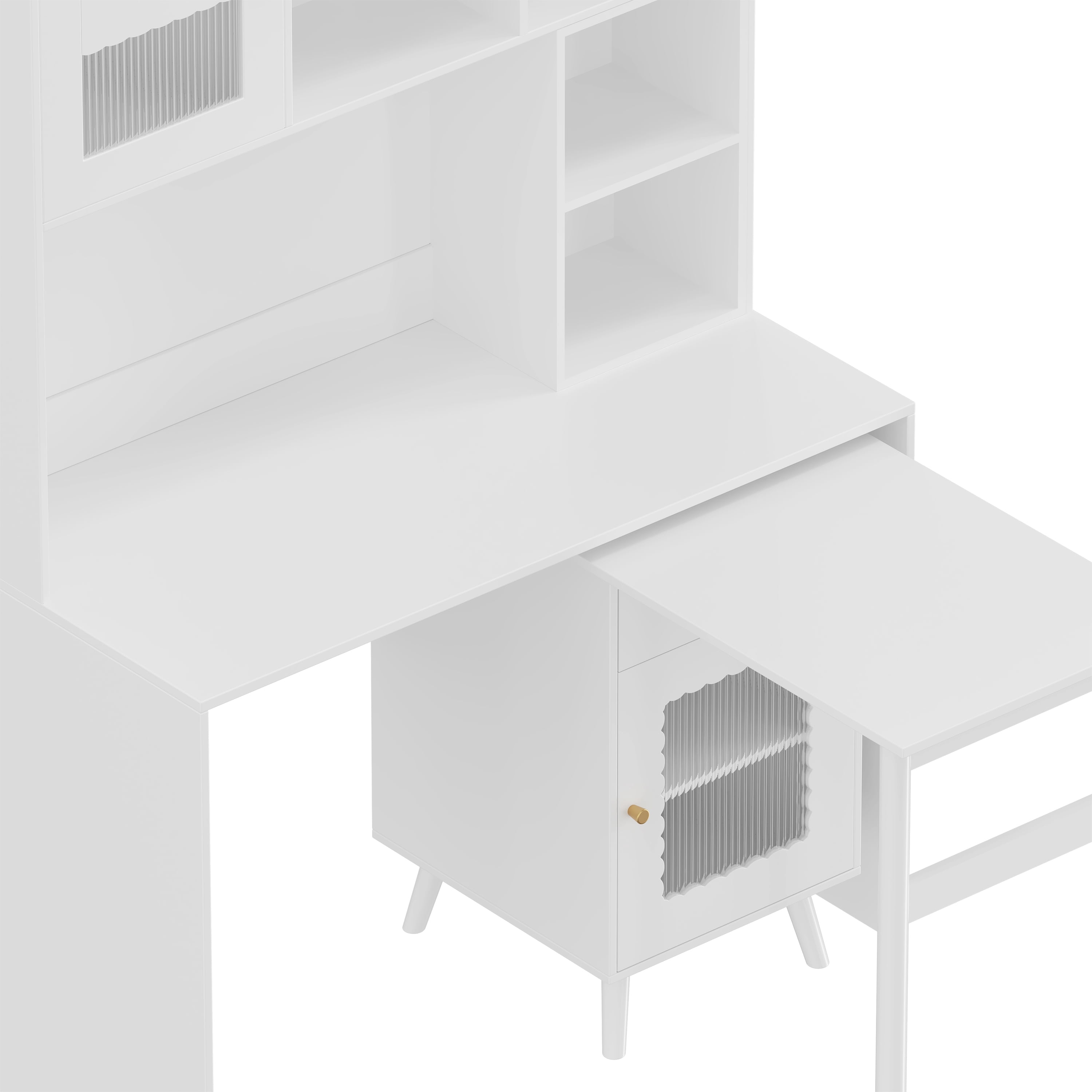 Aukfa Computer Desk with Hutch,LShape Office Desk Gaming Desk, Rotating Desktop,Storage Cabinets for Home Office Bedroom,White