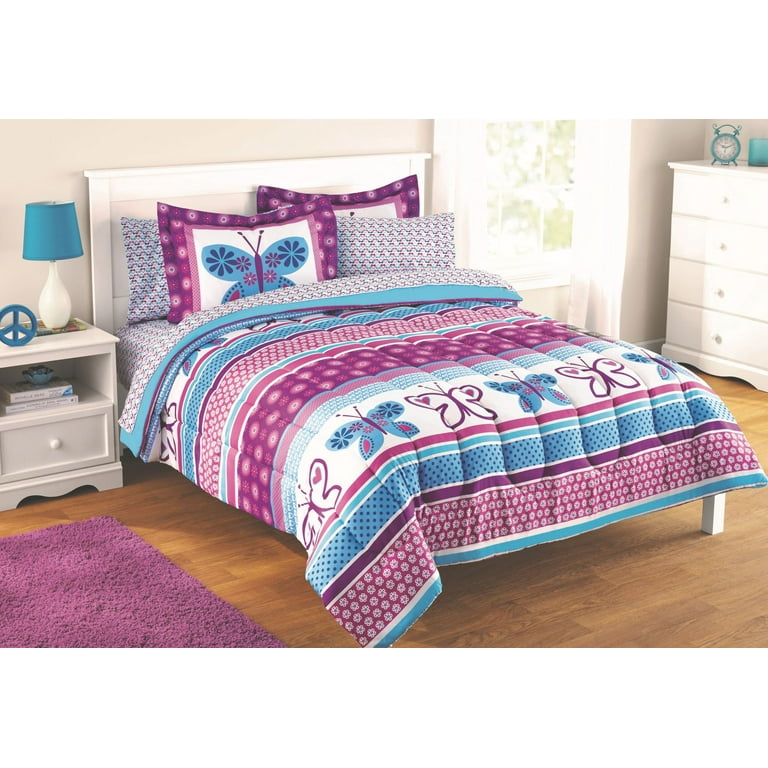 Mainstays kids purple butterfly coordinated bed in a bag discount