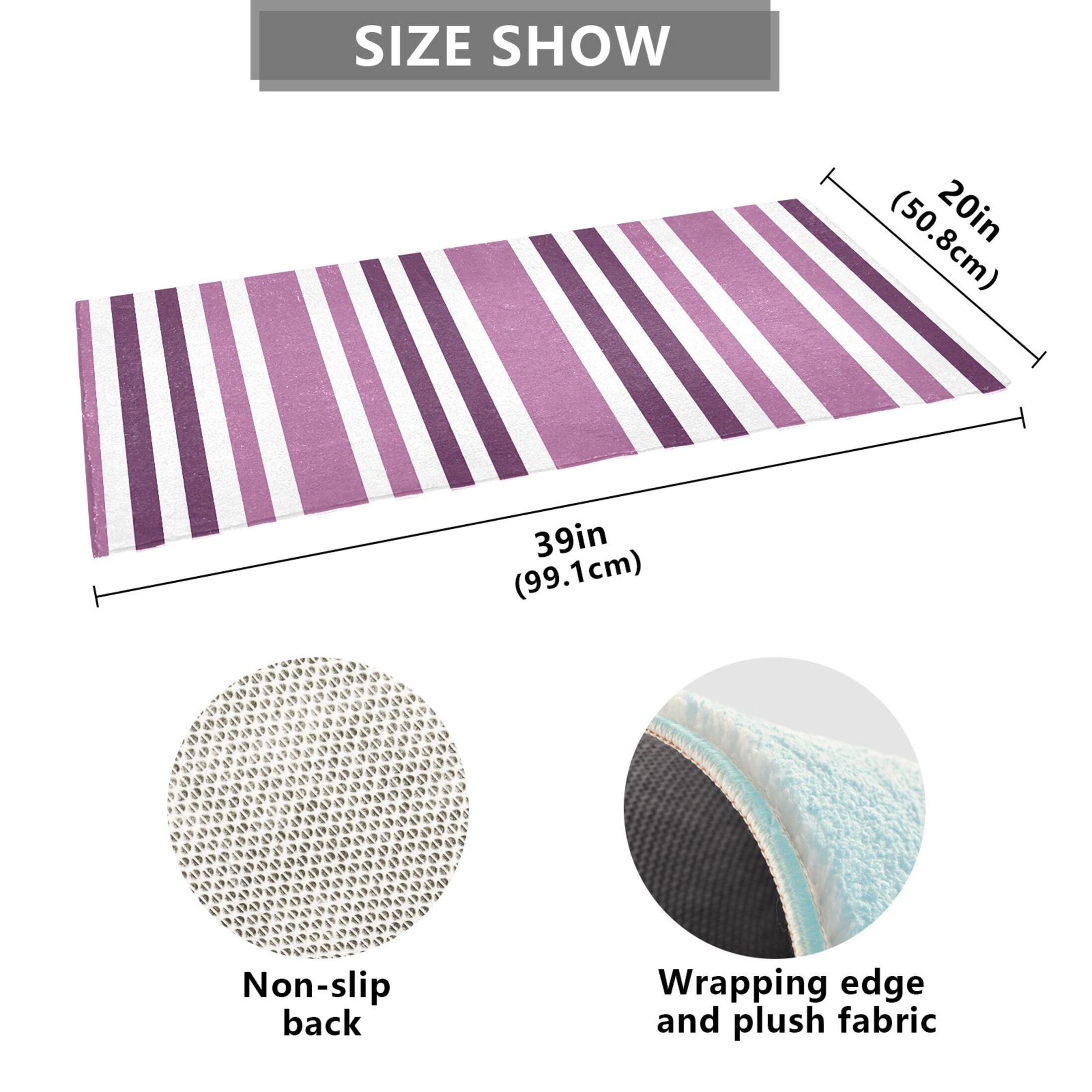 Dailycode Aubergine and White Stripes Bathroom Rugs Non Slip Absorbent Soft Plush Quick Dry Bath Mat, 39"x20"