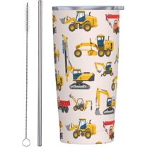 20 oz Insulated Stainless Steel Tumbler Mug Cartoon Excavator for Boy Cup with Lid and Straw Brush Water Bottle Coffee Travel Office Car for Cold and Hot Drinks