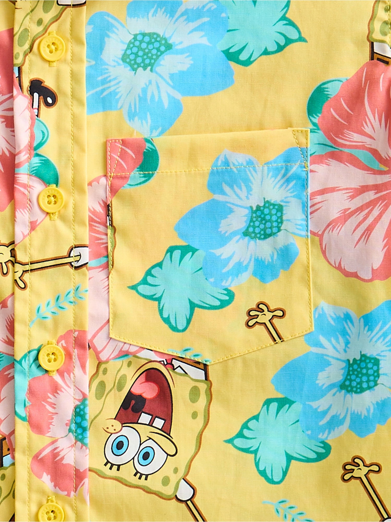 SpongeBob SquarePants Boys Cotton Graphic Button Up Shirt with Short Sleeves, Sizes 4-18