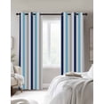 thumbnail image 3 of Blue Grey Stripe Blackout Curtains, Light Blocking Print Window Curtains, Geometric White Vertical Striped Thermal Insulated Window Drapes for Living Room Kitchen Cafe 2 Panels, 84"W x 84"L, 3 of 9