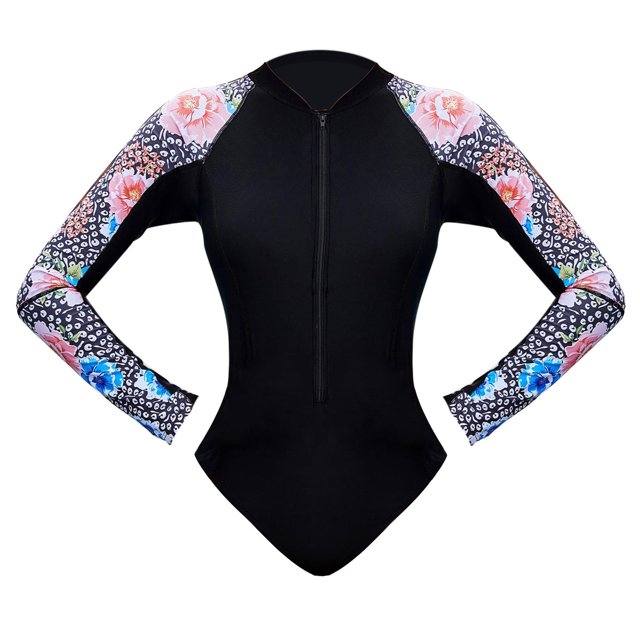 Wyzesi Women'S Patchwork Color Briefs Swimsuit Crewneck Zipper Style Multi Color Surf Suit Ruched Swimwears Pink L