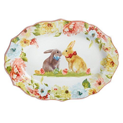 Magenta Easter Bunny Rabbit Serving Tray Platter White 14" 