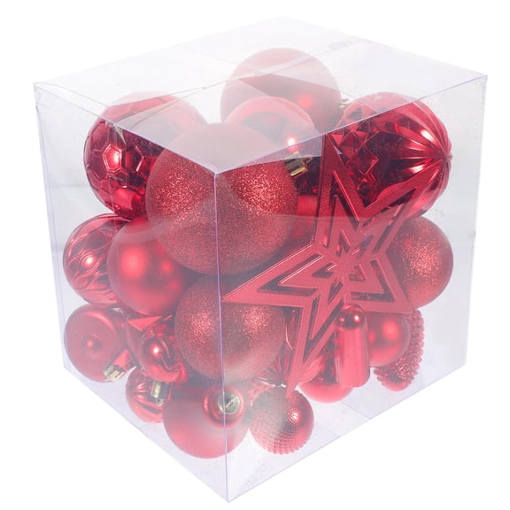 LOLIPPYY 45-Piece Red Christmas Ornament Set with Plastic Tree Decorations and Star Topper for Holiday and Xmas Celebrations