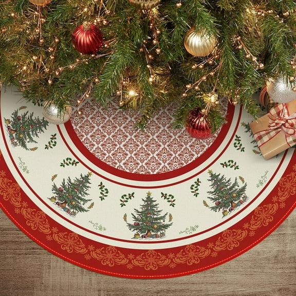 Ornaments Christmas Tree Skirt 36 Inch, Winter Holiday Tree Mat Decoration Red