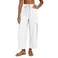 thumbnail image 5 of Linen Barrel Pants Women Drawstring High Waisted Wide Leg Trousers Summer Lounge Pants with Pockets Boho Beach Pant, XL, 5 of 7