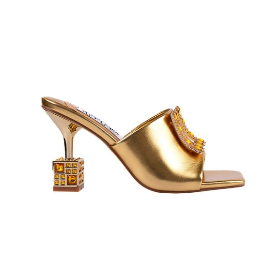 Ninety Union Lady Couture Casino Jeweled Metallic Square Heel Slide, Gold, 6