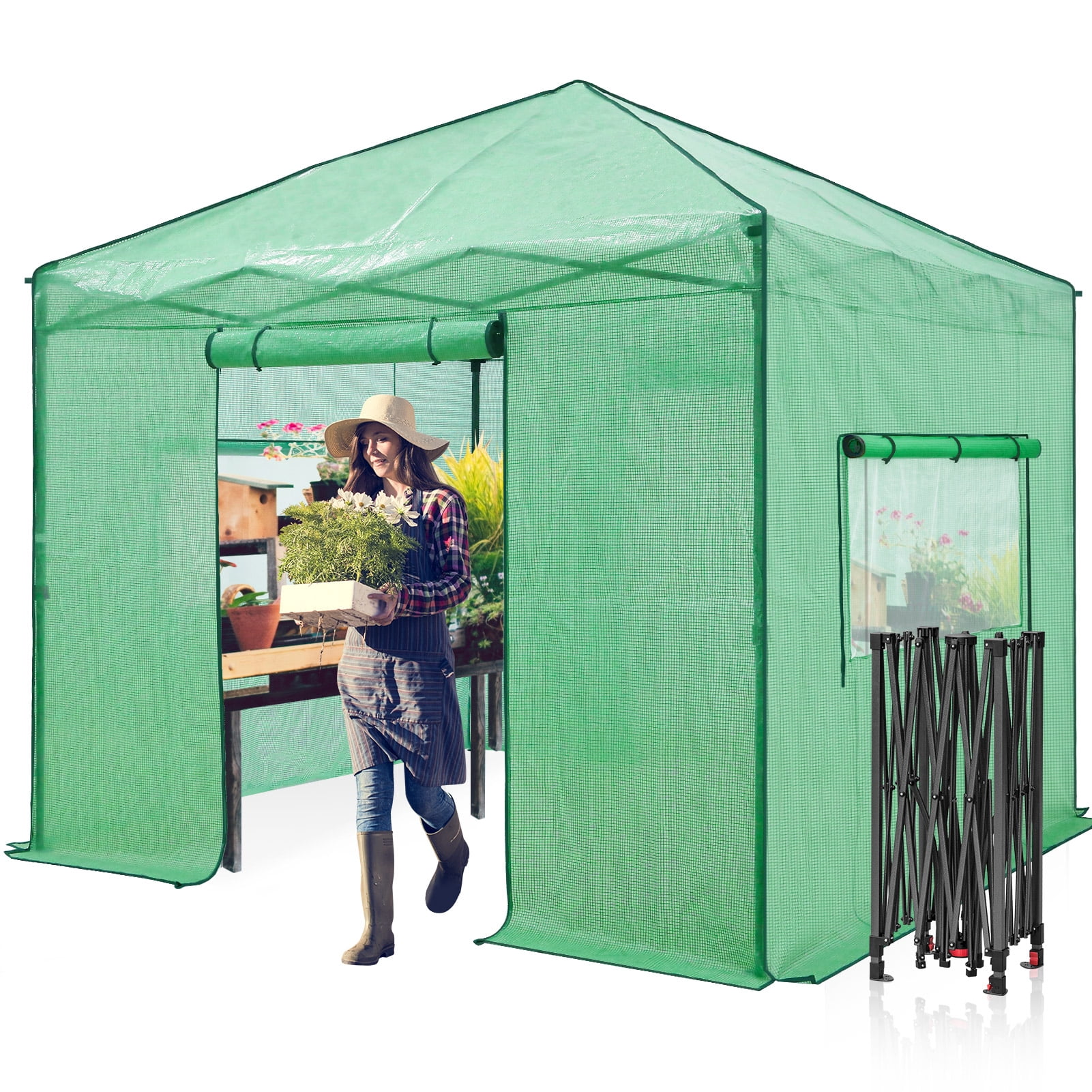 EAGLE PEAK 10x10 Portable Walk-in Greenhouse Instant Pop-up Easy Setup Indoor Outdoor Plant Gardening Green House Canopy,Green