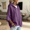 thumbnail image 5 of Womens Solid Hooded Knit Pullover Sweater, Drawstring 3/4 Batwing Sleeve Oversized Loose Ribbed Knitted Drop Shoulder Soft Comfy Winter Trendy Outfit, 5 of 5